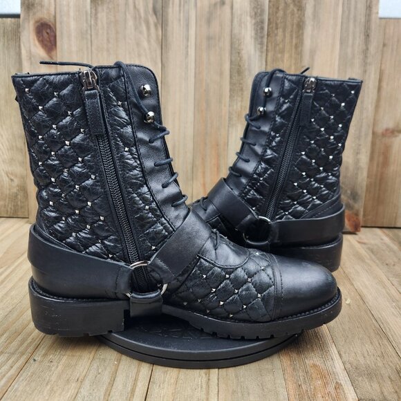 Womens Valentino Garavani Size 8 Eu 38 Leather Quilted Rock Stud Biker Boots - Picture 5 of 13
